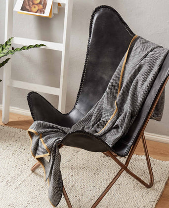 Foligno blanket, black & cream & ochre, 100% cashmere wool