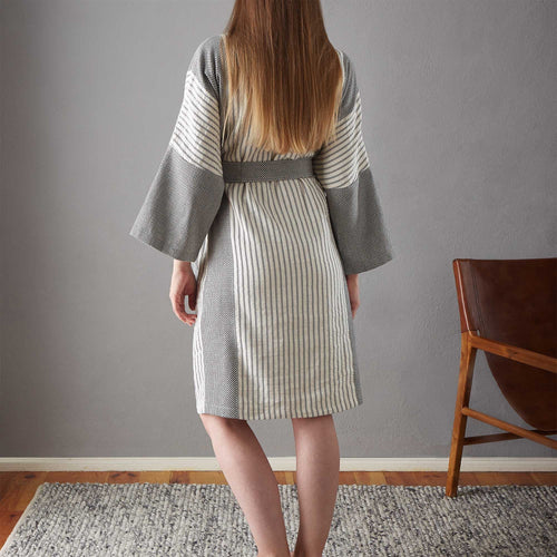 Kadan bathrobe, black & cream, 50% linen & 50% cotton |High quality homewares